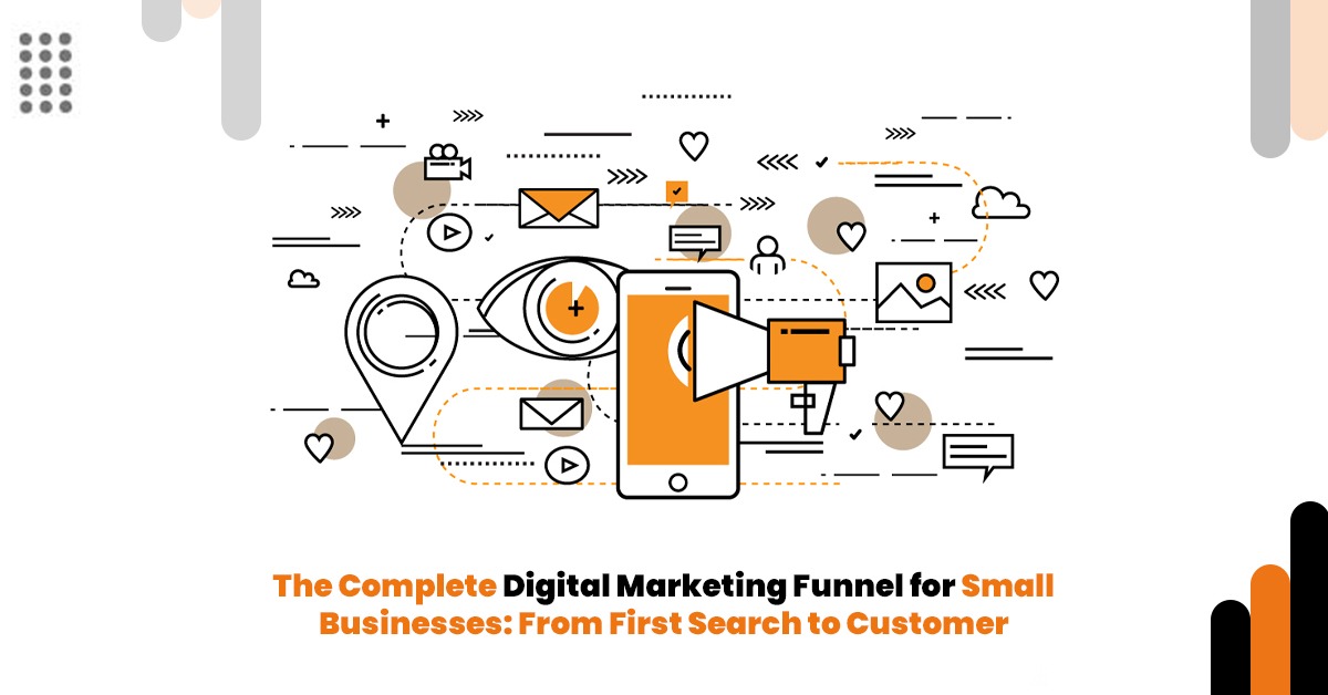 Digital marketing funnel showing awareness, consideration, conversion and retention stages